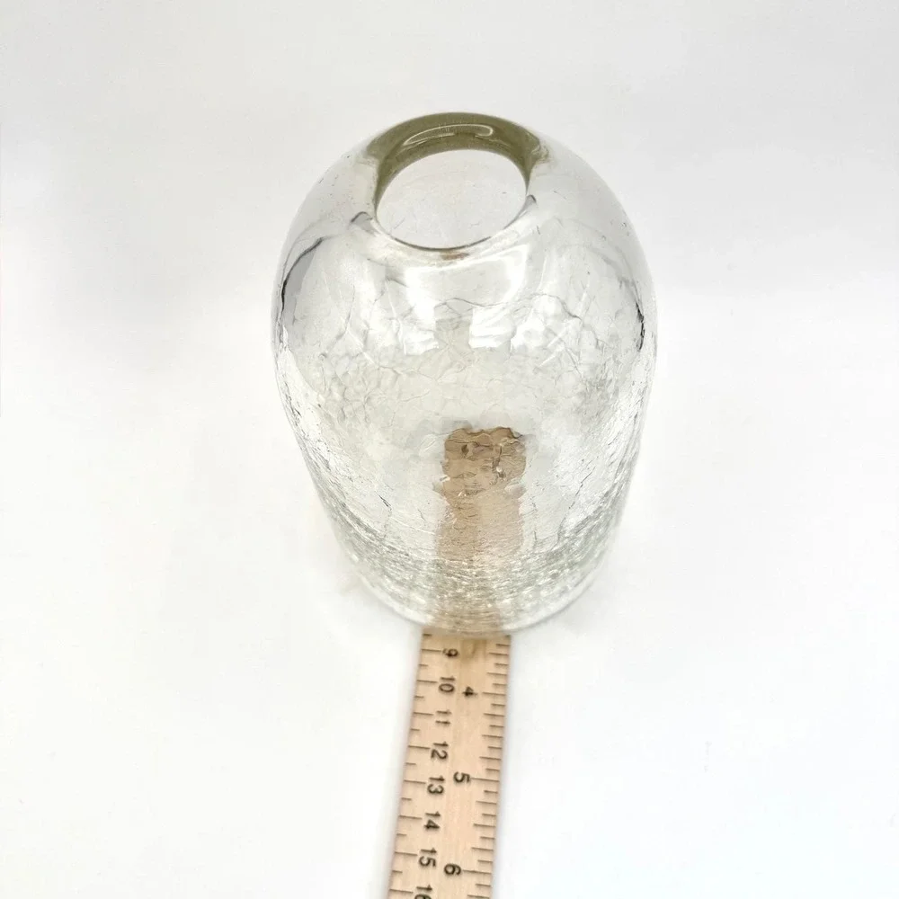Vint. Hand‎ Blown Crackle Glass Vase Clear Textured Cylindrical Signed Art Glass